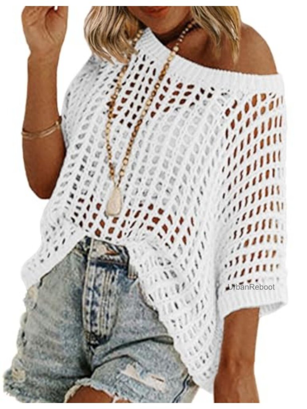 Women's Crochet Knit Sweater Lightweight Boho Summer Top Beach Cover Up Hollow